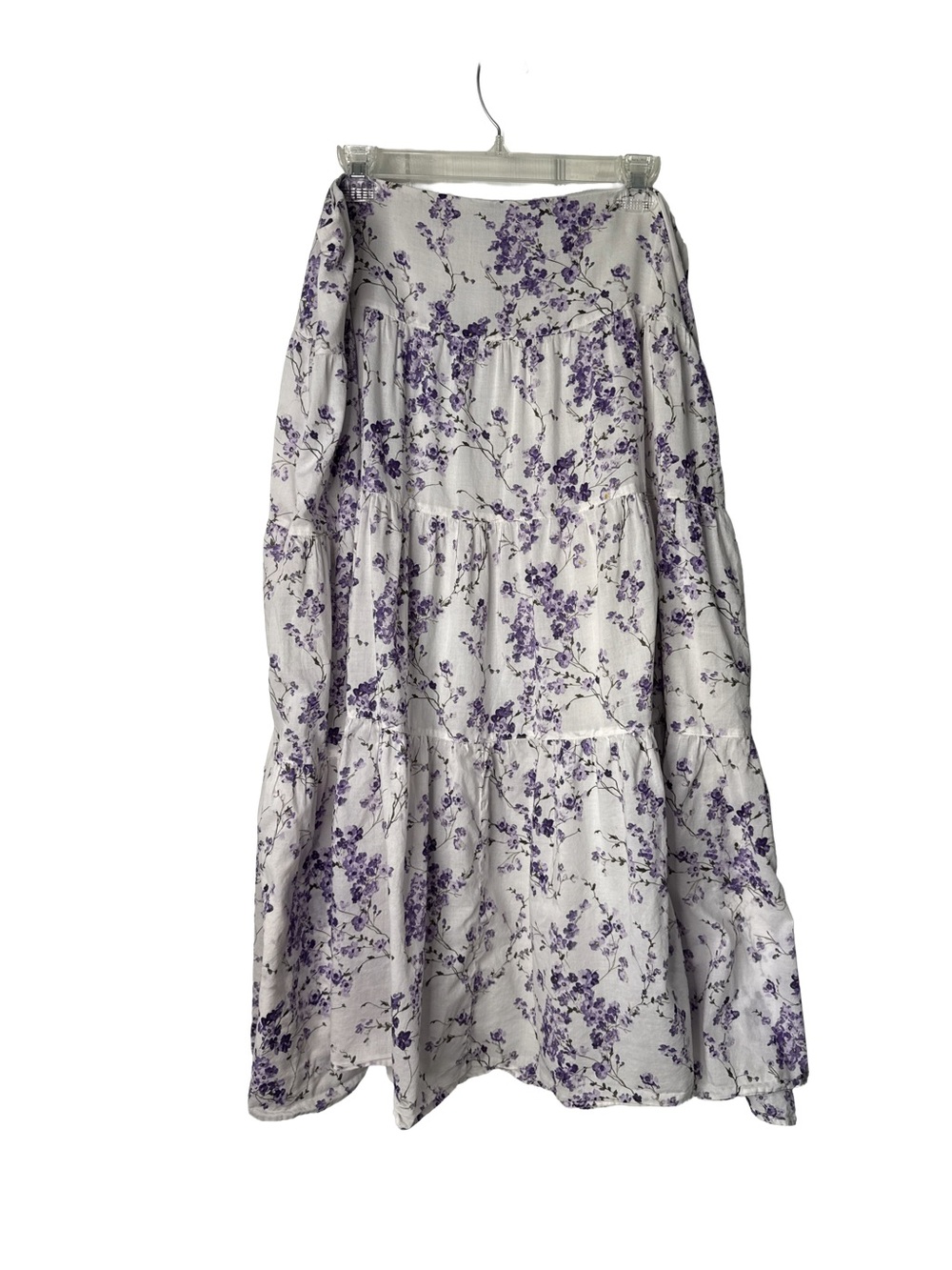 LAUREN RALPH LAUREN White Purple Floral Peasant Tiered Cotton Cottagecore Skirt - Picture 6 of 12